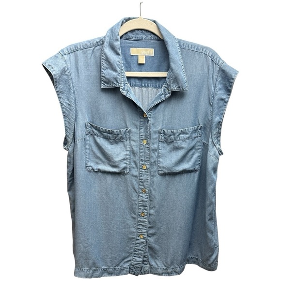 Michael Kors Chambray Sleeveless Button Down Shirt XL - Picture 3 of 5